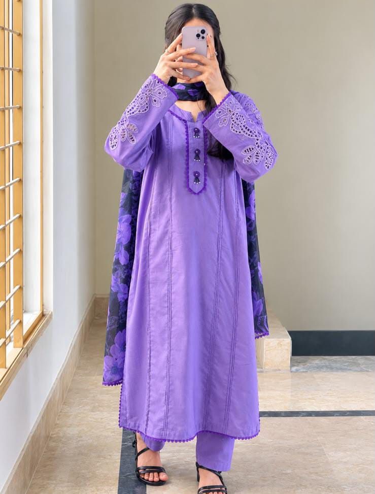 39% Off Elora 3 Piece Stitched Premium Cotton Lawn Embroidered Dress