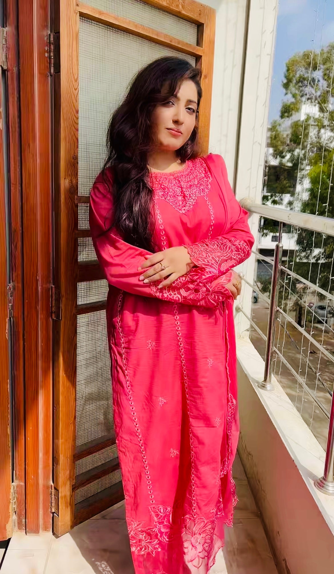 40% Off Rossette- Coral Pink 3 Piece Premium Cotton Lawn Embroidered Dress
