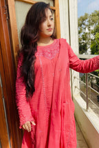 40% Off Rossette- Coral Pink 3 Piece Premium Cotton Lawn Embroidered Dress