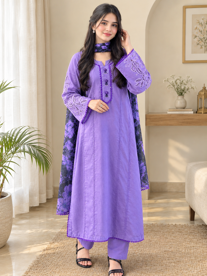 39% Off Elora 3 Piece Stitched Premium Cotton Lawn Embroidered Dress