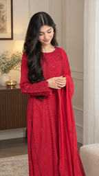 40% Off Rossette- Ruby Red 3 Piece Premium Cotton Lawn Embroidered Dress