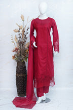 Rossette- Ruby Red 3 pcs Lawn Cotton Embroidered Dress