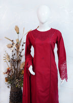 Rossette- Ruby Red 3 pcs Lawn Cotton Embroidered Dress