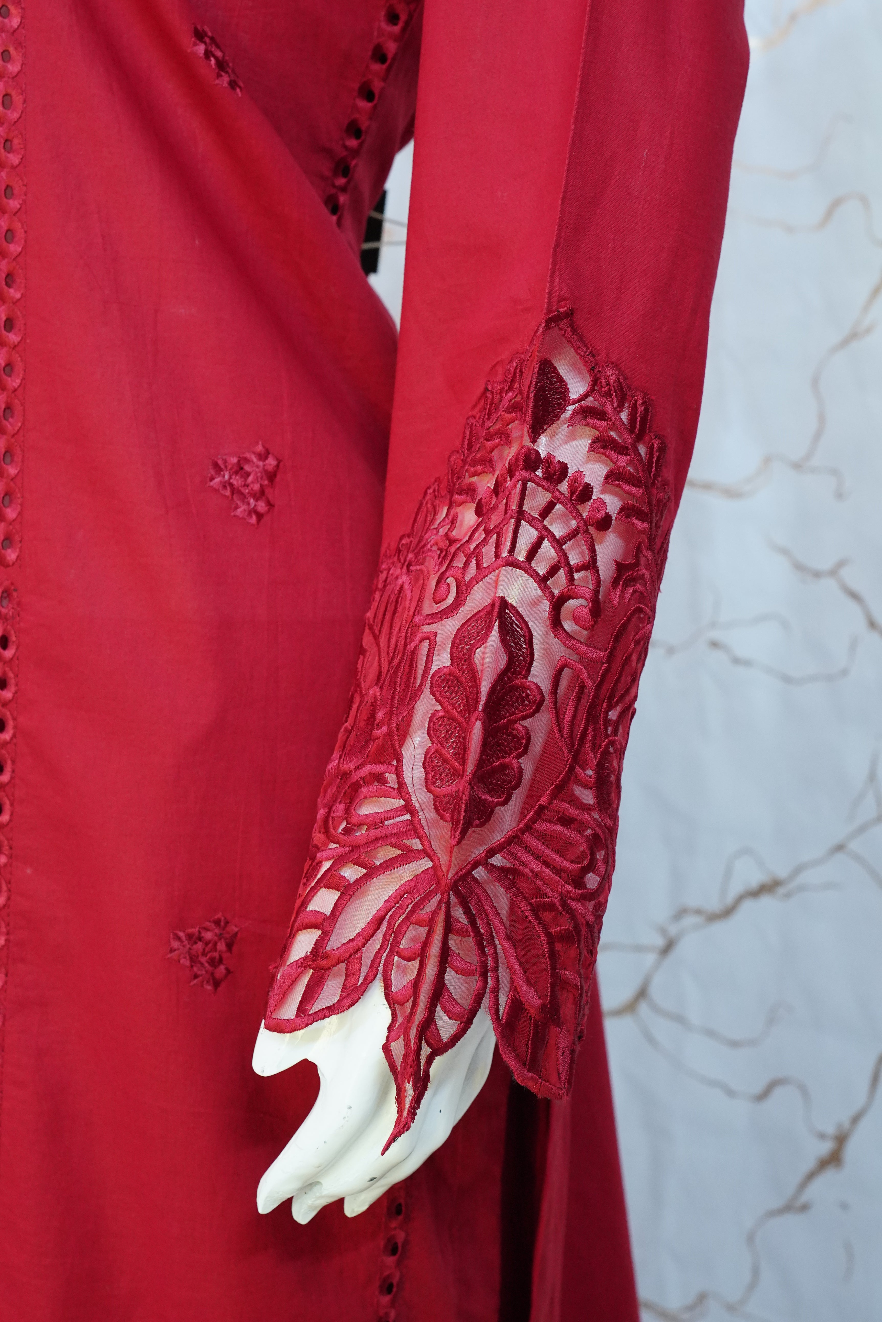 Rossette- Ruby Red 3 pcs Lawn Cotton Embroidered Dress