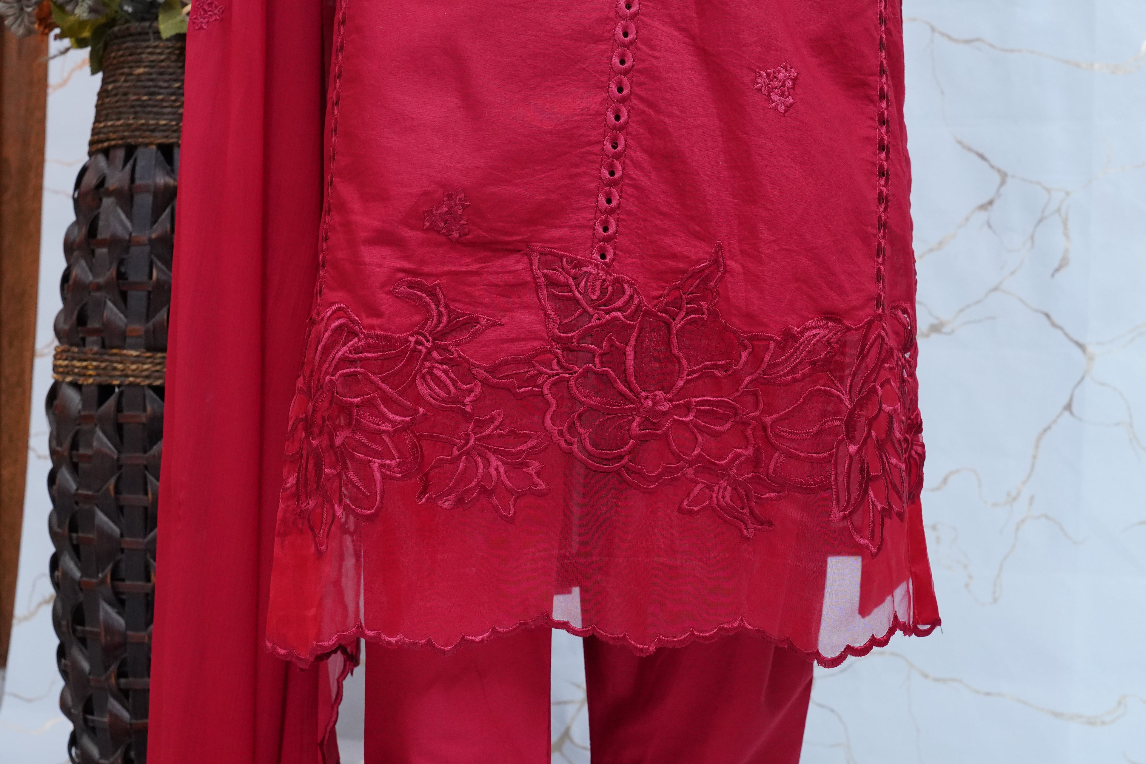 Rossette- Ruby Red 3 pcs Lawn Cotton Embroidered Dress
