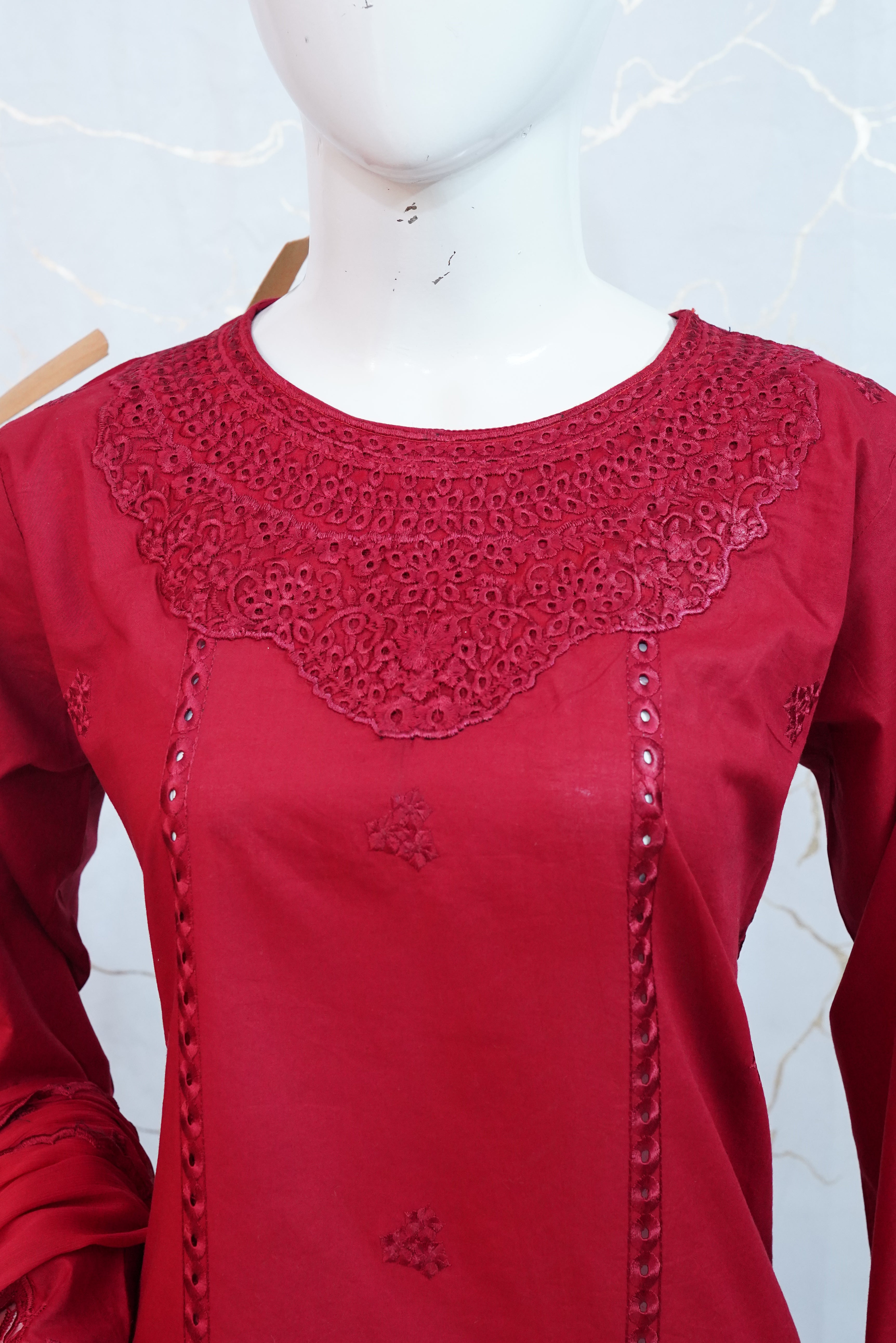Rossette- Ruby Red 3 pcs Lawn Cotton Embroidered Dress