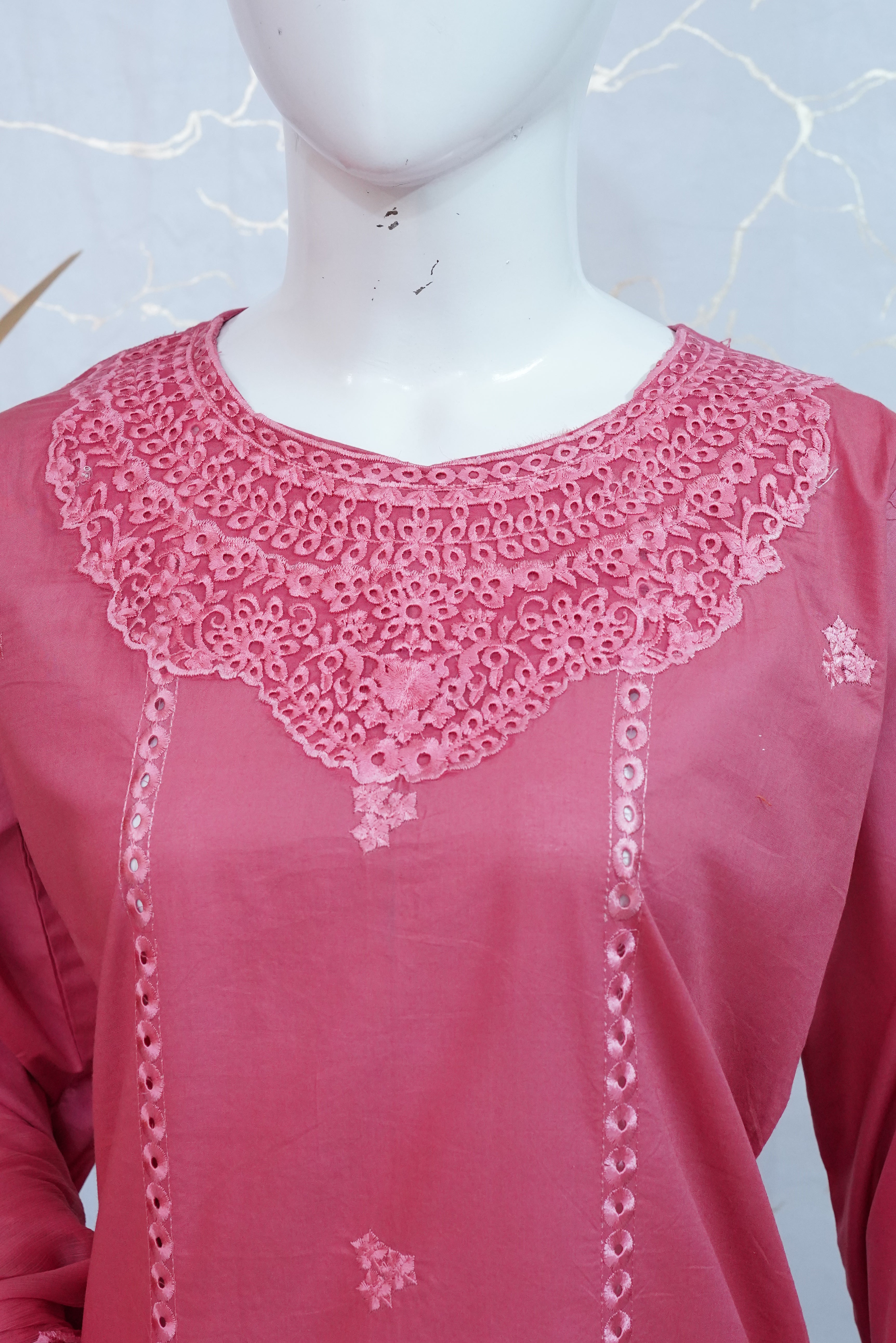 Rossette- Coral Pink 3 pcs Lawn Cotton Embroidered Dress