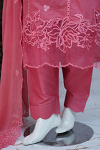 Rossette- Coral Pink 3 pcs Lawn Cotton Embroidered Dress