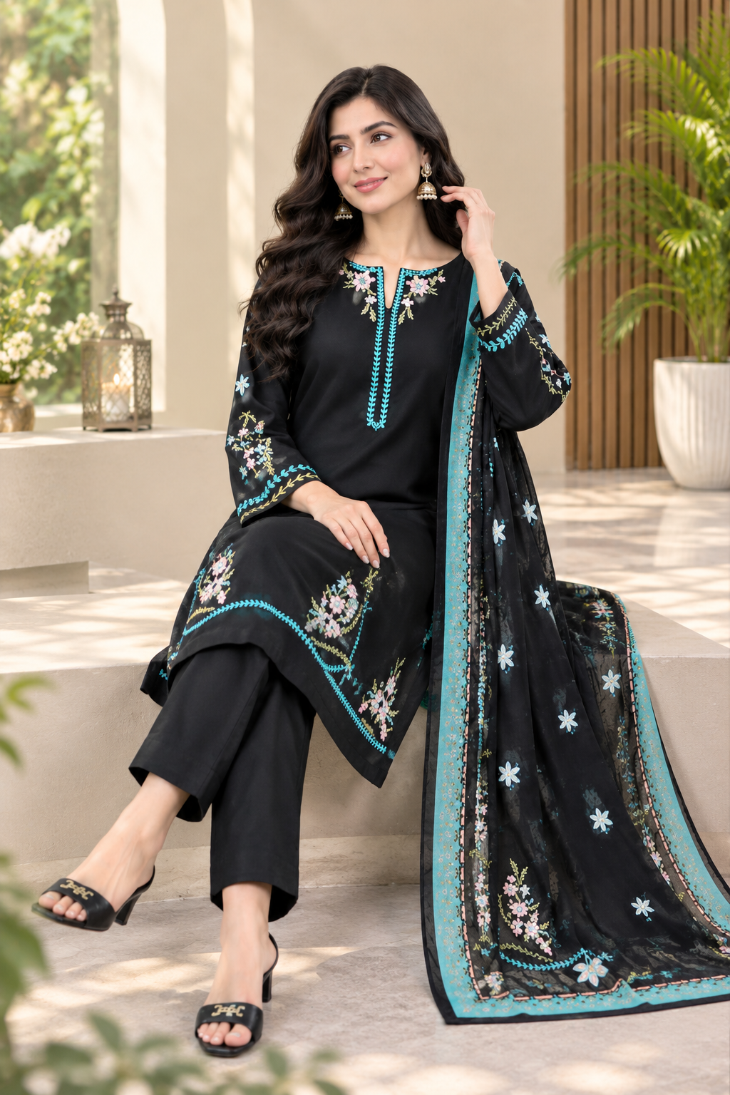 45% Off Midnight 3 Piece Stitched Premium Lawn Embroidered Dress