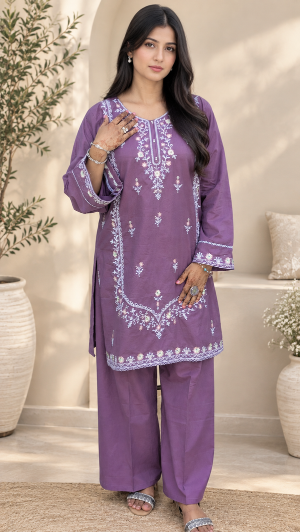 40% Off Lilac 2 Piece Stitched Premium Lawn Embroidered Dress