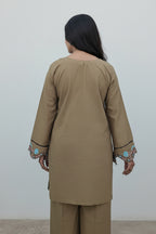 40% Off Coffee 2 Piece Stitched Premium Lawn Embroidered Dress
