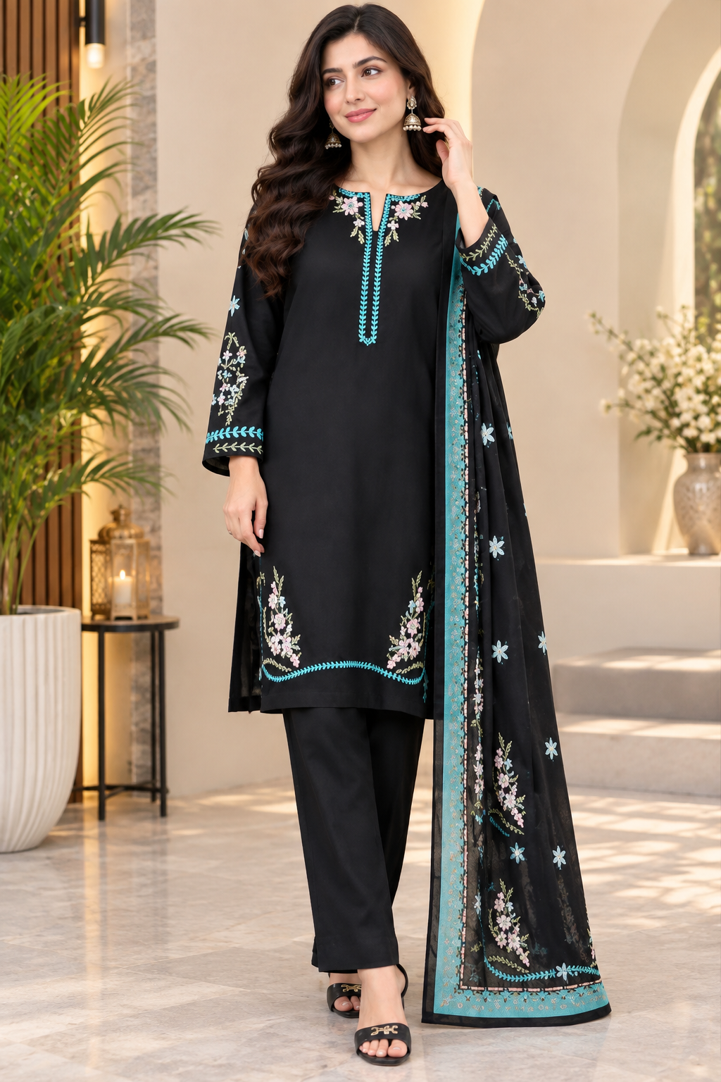 45% Off Midnight 3 Piece Stitched Premium Lawn Embroidered Dress