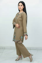 40% Off Coffee 2 Piece Stitched Premium Lawn Embroidered Dress