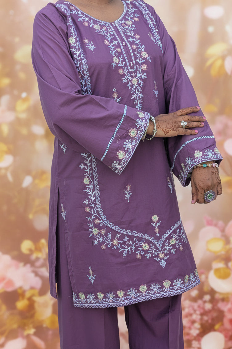 40% Off Lilac 2 Piece Stitched Premium Lawn Embroidered Dress