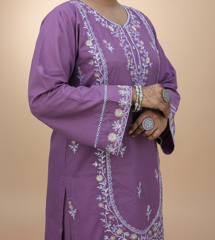 40% Off Lilac 2 Piece Stitched Premium Lawn Embroidered Dress