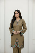 40% Off Coffee 2 Piece Stitched Premium Lawn Embroidered Dress