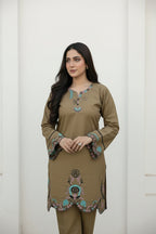 40% Off Coffee 2 Piece Stitched Premium Lawn Embroidered Dress